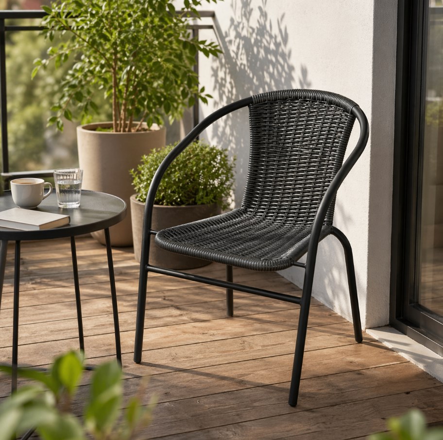 Krzesło ogrodowe VIGO czarne z polirattanu ze stalową konstrukcją